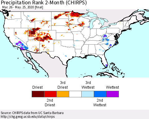 United States Precipitation Rank since 1981, 2-Month (CHIRPS) Thematic Map For 3/26/2020 - 5/25/2020