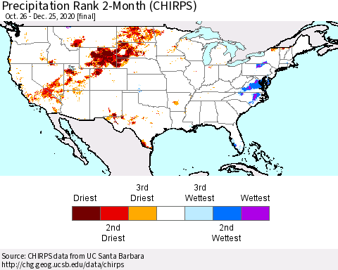 United States Precipitation Rank since 1981, 2-Month (CHIRPS) Thematic Map For 10/26/2020 - 12/25/2020