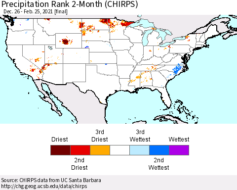 United States Precipitation Rank since 1981, 2-Month (CHIRPS) Thematic Map For 12/26/2020 - 2/25/2021