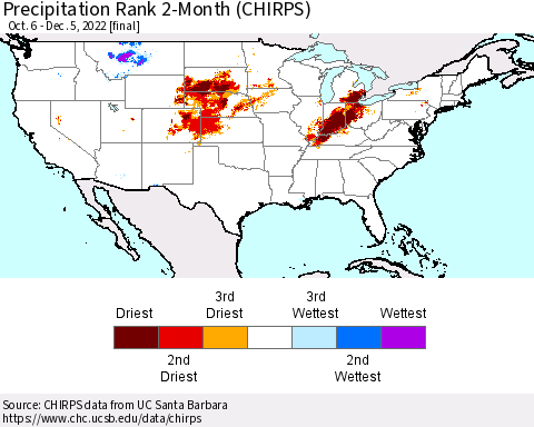 United States Precipitation Rank since 1981, 2-Month (CHIRPS) Thematic Map For 10/6/2022 - 12/5/2022