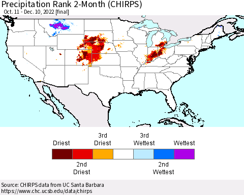 United States Precipitation Rank since 1981, 2-Month (CHIRPS) Thematic Map For 10/11/2022 - 12/10/2022