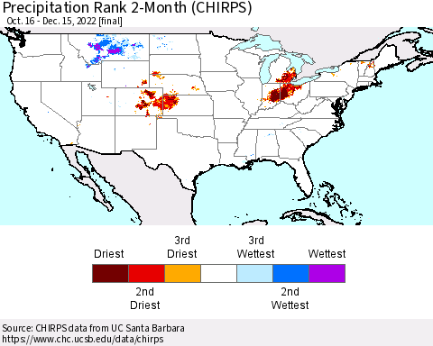 United States Precipitation Rank since 1981, 2-Month (CHIRPS) Thematic Map For 10/16/2022 - 12/15/2022