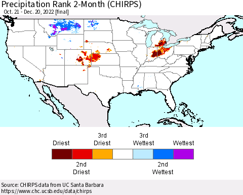United States Precipitation Rank 2-Month (CHIRPS) Thematic Map For 10/21/2022 - 12/20/2022