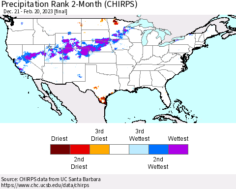United States Precipitation Rank 2-Month (CHIRPS) Thematic Map For 12/21/2022 - 2/20/2023