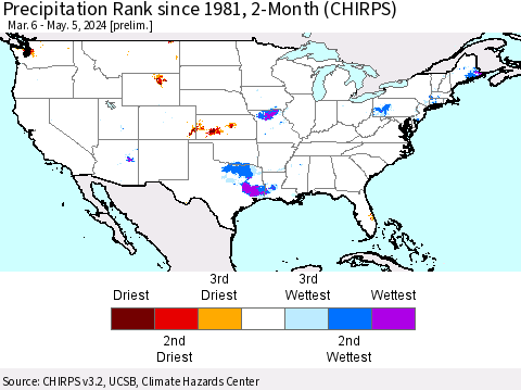 United States Precipitation Rank since 1981, 2-Month (CHIRPS) Thematic Map For 3/6/2024 - 5/5/2024