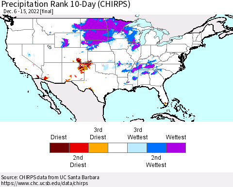United States Precipitation Rank since 1981, 10-Day (CHIRPS) Thematic Map For 12/6/2022 - 12/15/2022