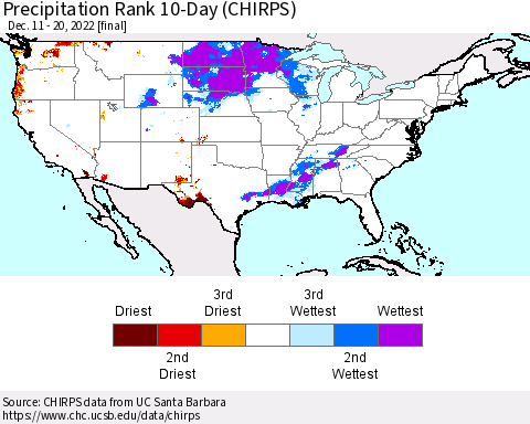 United States Precipitation Rank 10-Day (CHIRPS) Thematic Map For 12/11/2022 - 12/20/2022