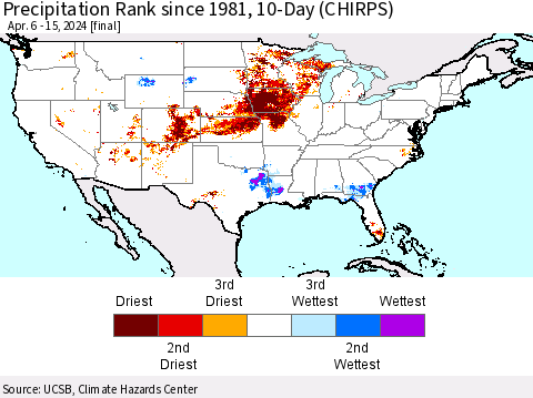 United States Precipitation Rank since 1981, 10-Day (CHIRPS) Thematic Map For 4/6/2024 - 4/15/2024