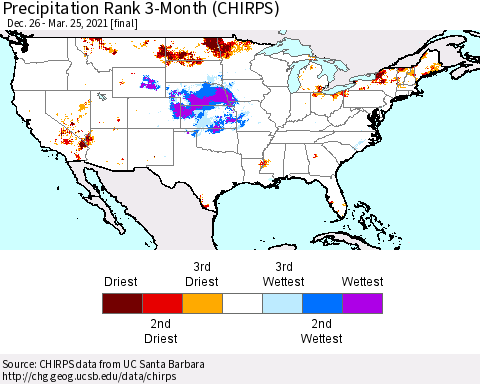 United States Precipitation Rank since 1981, 3-Month (CHIRPS) Thematic Map For 12/26/2020 - 3/25/2021