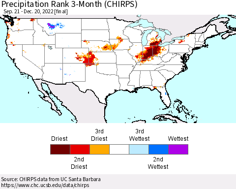 United States Precipitation Rank 3-Month (CHIRPS) Thematic Map For 9/21/2022 - 12/20/2022