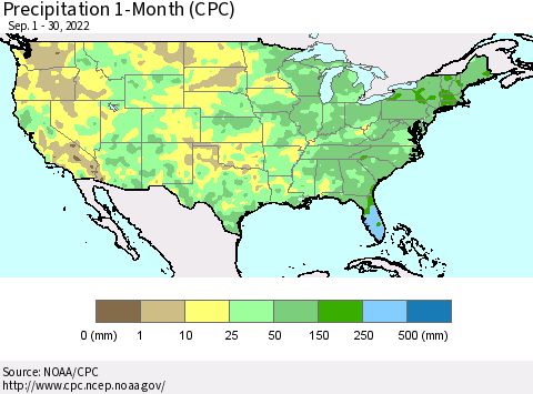 United States Precipitation 1-Month (CPC) Thematic Map For 9/1/2022 - 9/30/2022