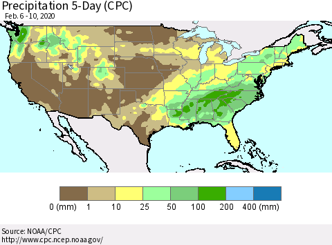 United States Precipitation 5-Day (CPC) Thematic Map For 2/6/2020 - 2/10/2020