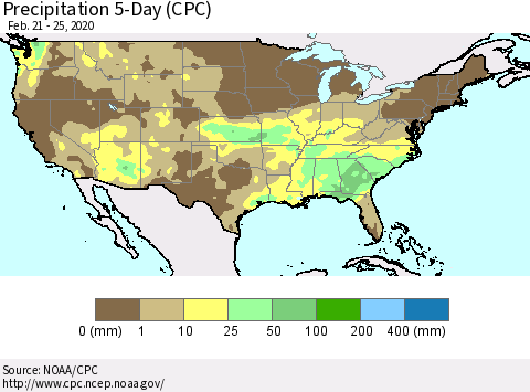 United States Precipitation 5-Day (CPC) Thematic Map For 2/21/2020 - 2/25/2020