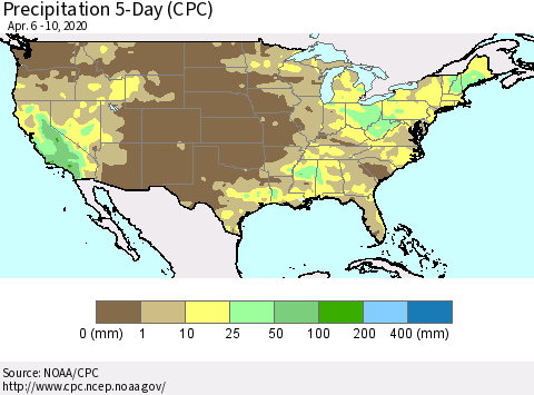 United States Precipitation 5-Day (CPC) Thematic Map For 4/6/2020 - 4/10/2020