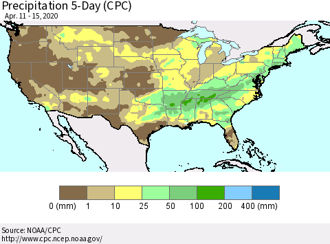 United States Precipitation 5-Day (CPC) Thematic Map For 4/11/2020 - 4/15/2020