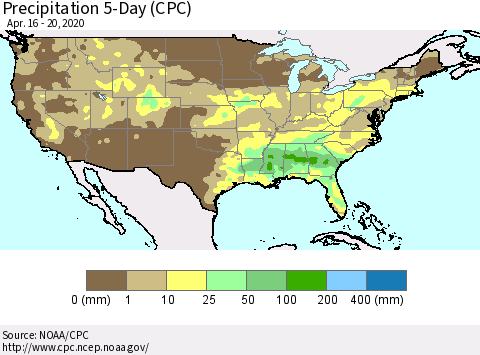 United States Precipitation 5-Day (CPC) Thematic Map For 4/16/2020 - 4/20/2020