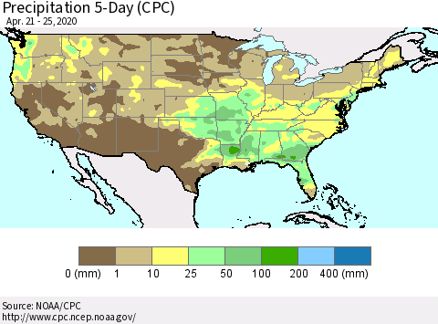 United States Precipitation 5-Day (CPC) Thematic Map For 4/21/2020 - 4/25/2020