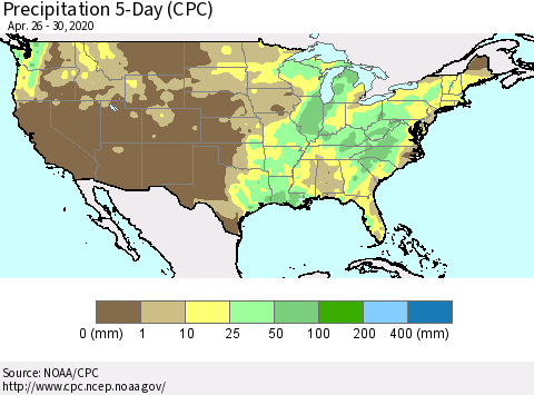 United States Precipitation 5-Day (CPC) Thematic Map For 4/26/2020 - 4/30/2020