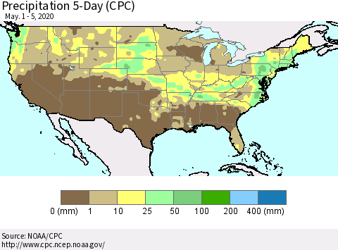 United States Precipitation 5-Day (CPC) Thematic Map For 5/1/2020 - 5/5/2020