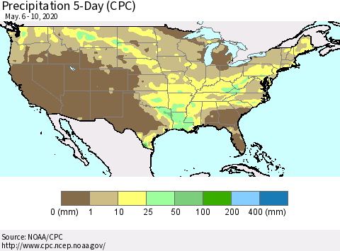 United States Precipitation 5-Day (CPC) Thematic Map For 5/6/2020 - 5/10/2020