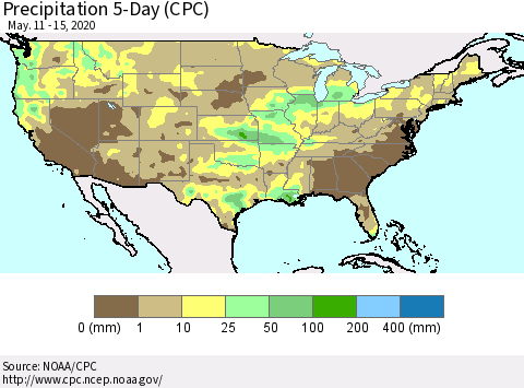 United States Precipitation 5-Day (CPC) Thematic Map For 5/11/2020 - 5/15/2020