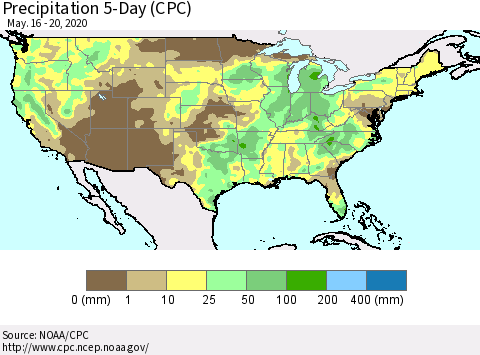 United States Precipitation 5-Day (CPC) Thematic Map For 5/16/2020 - 5/20/2020