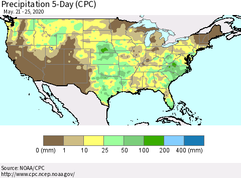 United States Precipitation 5-Day (CPC) Thematic Map For 5/21/2020 - 5/25/2020