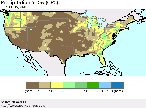 United States Precipitation 5-Day (CPC) Thematic Map For 6/11/2020 - 6/15/2020