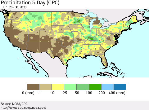 United States Precipitation 5-Day (CPC) Thematic Map For 6/26/2020 - 6/30/2020