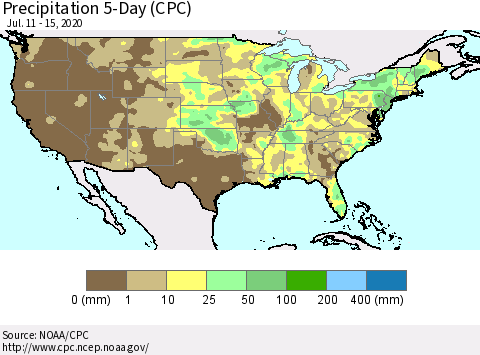 United States Precipitation 5-Day (CPC) Thematic Map For 7/11/2020 - 7/15/2020
