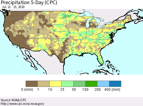 United States Precipitation 5-Day (CPC) Thematic Map For 7/21/2020 - 7/25/2020