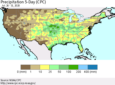 United States Precipitation 5-Day (CPC) Thematic Map For 7/26/2020 - 7/31/2020