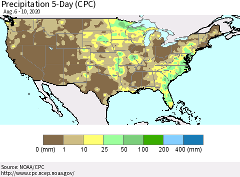 United States Precipitation 5-Day (CPC) Thematic Map For 8/6/2020 - 8/10/2020