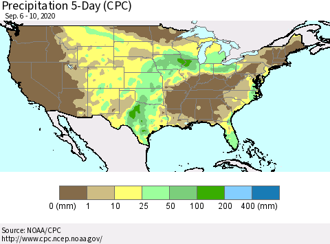 United States Precipitation 5-Day (CPC) Thematic Map For 9/6/2020 - 9/10/2020