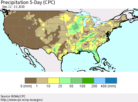 United States Precipitation 5-Day (CPC) Thematic Map For 9/11/2020 - 9/15/2020