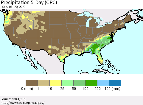 United States Precipitation 5-Day (CPC) Thematic Map For 9/16/2020 - 9/20/2020