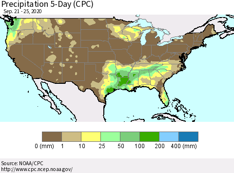 United States Precipitation 5-Day (CPC) Thematic Map For 9/21/2020 - 9/25/2020