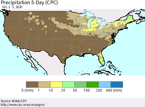 United States Precipitation 5-Day (CPC) Thematic Map For 10/1/2020 - 10/5/2020