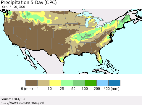 United States Precipitation 5-Day (CPC) Thematic Map For 10/16/2020 - 10/20/2020