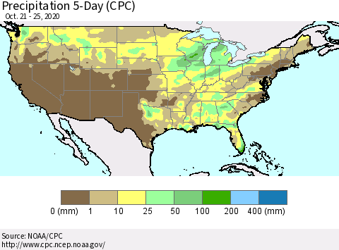 United States Precipitation 5-Day (CPC) Thematic Map For 10/21/2020 - 10/25/2020
