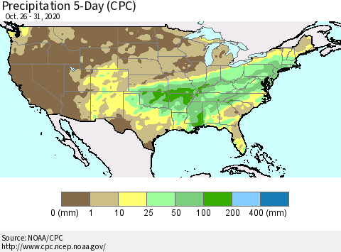 United States Precipitation 5-Day (CPC) Thematic Map For 10/26/2020 - 10/31/2020