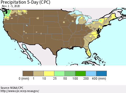 United States Precipitation 5-Day (CPC) Thematic Map For 11/1/2020 - 11/5/2020
