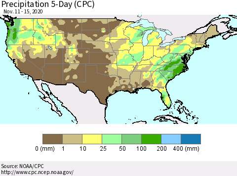 United States Precipitation 5-Day (CPC) Thematic Map For 11/11/2020 - 11/15/2020