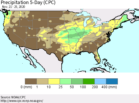 United States Precipitation 5-Day (CPC) Thematic Map For 11/21/2020 - 11/25/2020