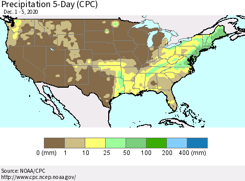 United States Precipitation 5-Day (CPC) Thematic Map For 12/1/2020 - 12/5/2020