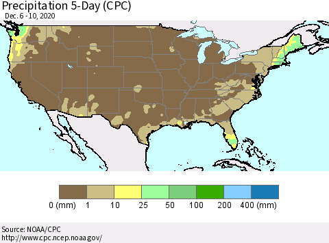 United States Precipitation 5-Day (CPC) Thematic Map For 12/6/2020 - 12/10/2020
