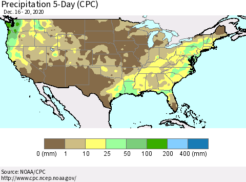 United States Precipitation 5-Day (CPC) Thematic Map For 12/16/2020 - 12/20/2020