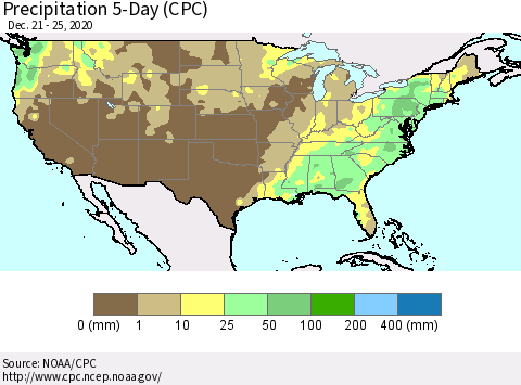 United States Precipitation 5-Day (CPC) Thematic Map For 12/21/2020 - 12/25/2020