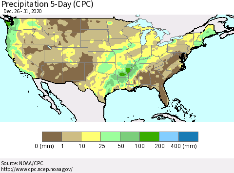 United States Precipitation 5-Day (CPC) Thematic Map For 12/26/2020 - 12/31/2020