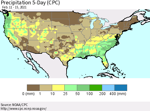 United States Precipitation 5-Day (CPC) Thematic Map For 2/11/2021 - 2/15/2021